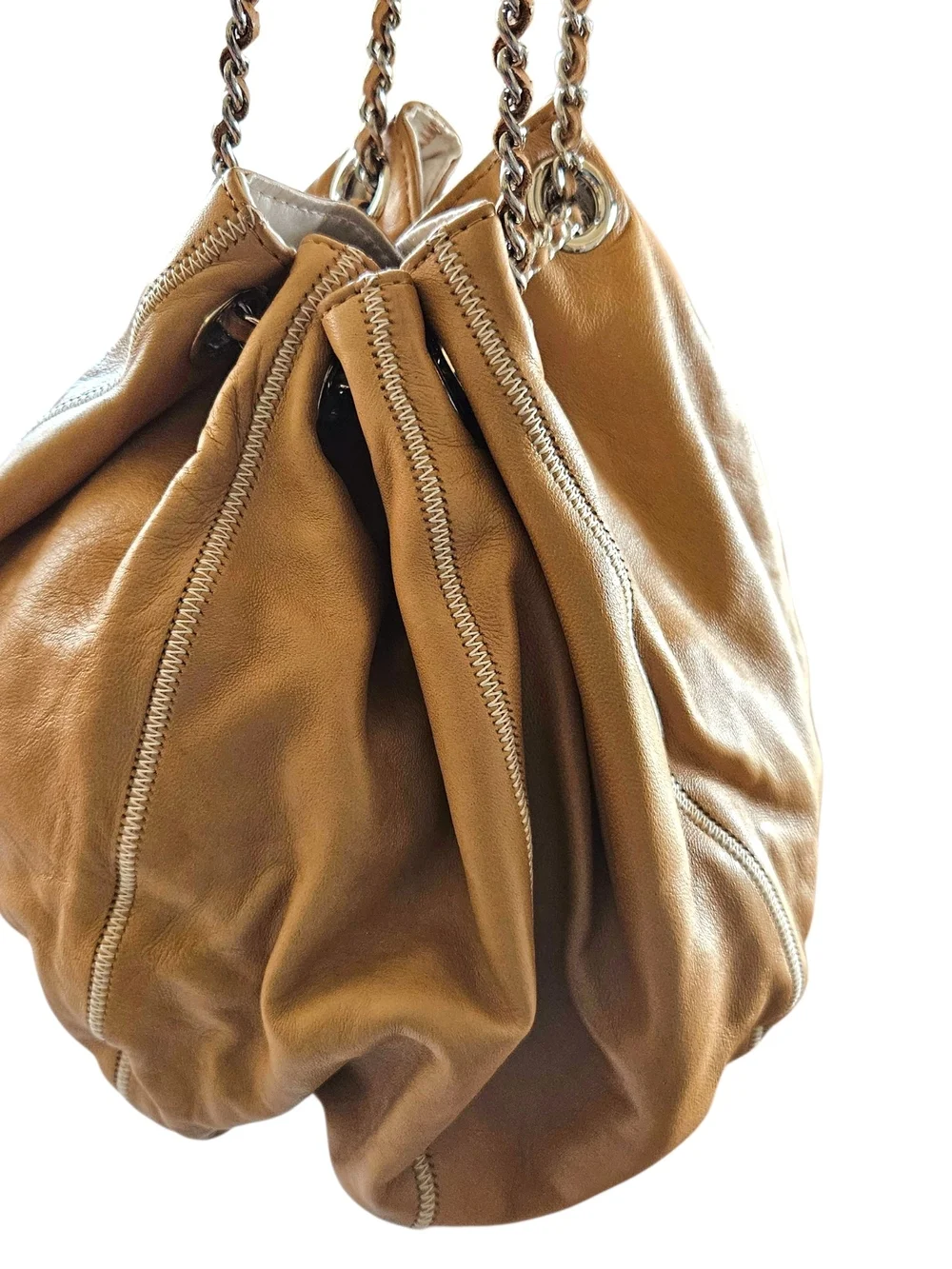 Chanel Reversible Sac Cordon Tan Leather Fringe Drawstring Chain Shoulder Bag